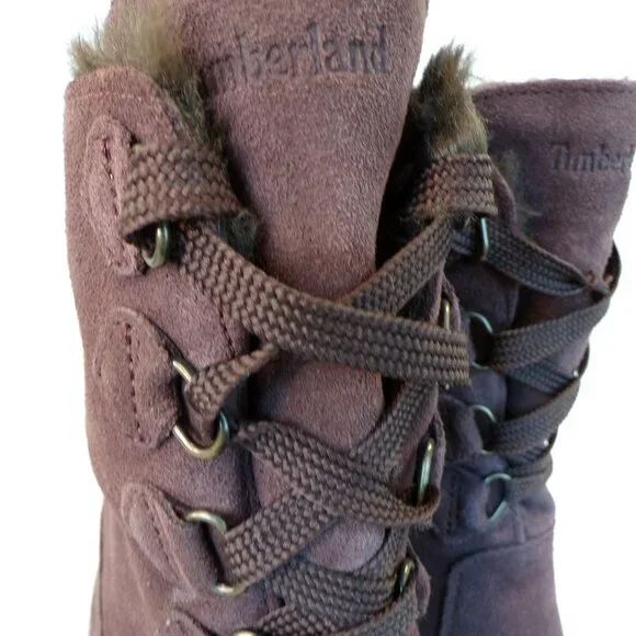 Timberland Purple Suede Waterproof Fur Lined Lace Up Heeled Boots Womens Size 7 - Picture 9 of 14